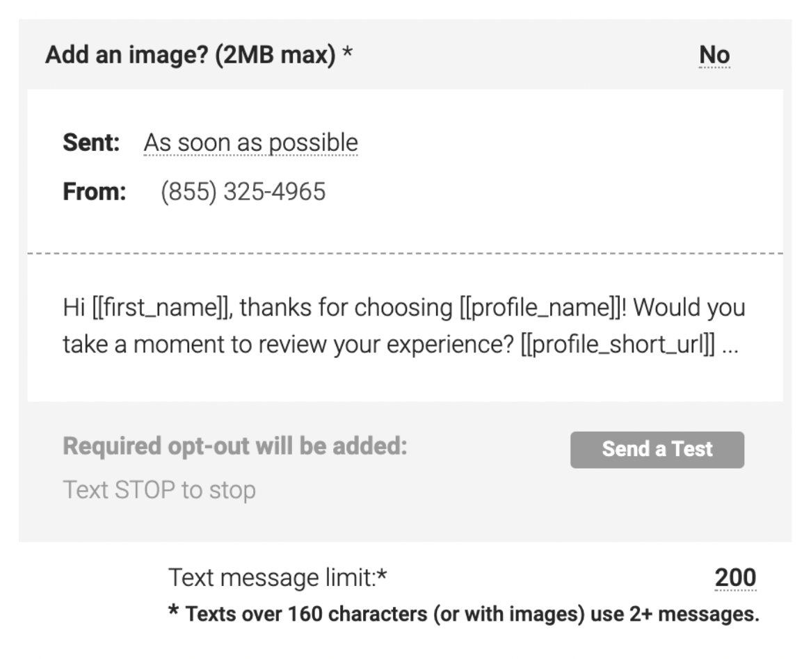 How do I send out a review invite via text message?